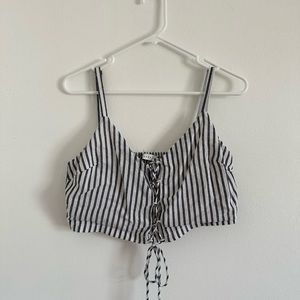 LUSH Striped Lace-Up Crop Top